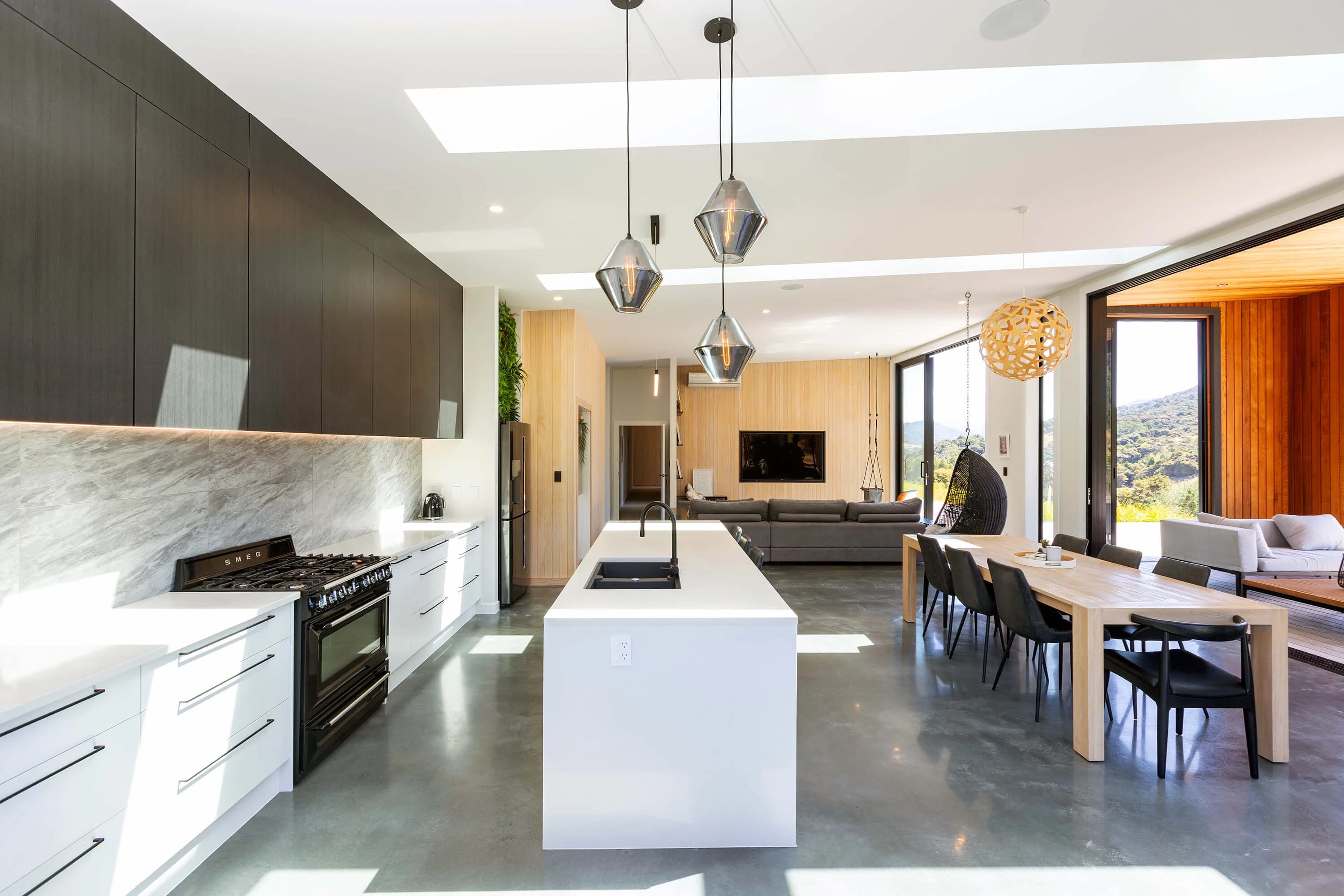 Architectural home kitchen and living interior